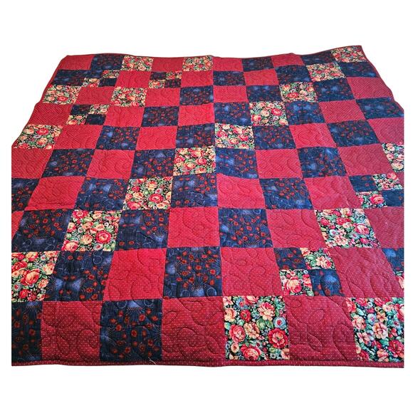 Quilted Handmade Lap Throw Blanket 5'x5' Pieced 100% Cotton 6"x6" squares NEW - Picture 1 of 6